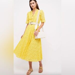 Pennyblack‎ Yellow Floral Eyelet Midi Dress Belted Cocktail Party Summer Small